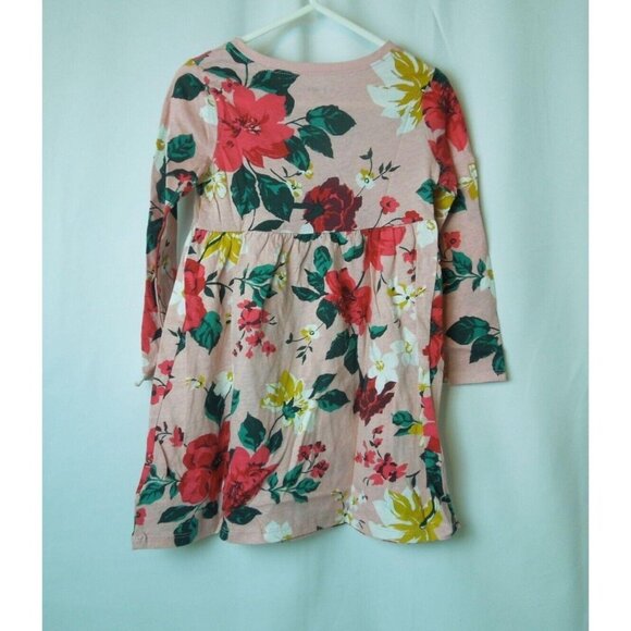 Toddler Girl Fit & Flare Pink Floral Long Sleeve Jersey Dress Size 3T - Picture 4 of 4